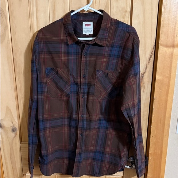 LEVIS Brown Plaid Button Down Long Sleeve - Picture 1 of 4